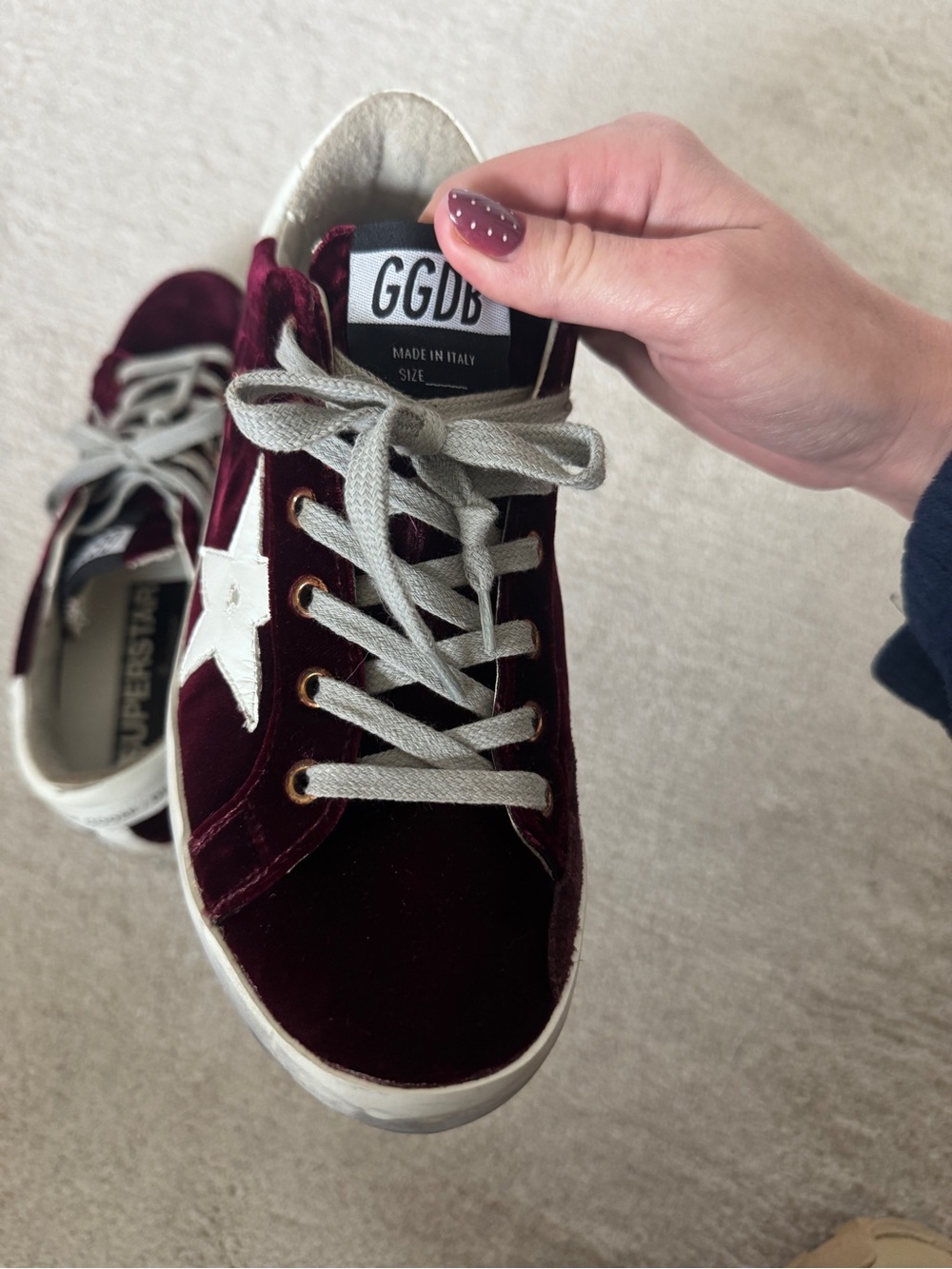 Golden Goose Velvet Burgundy Star Sneakers with White Heel - Picture 6 of 11